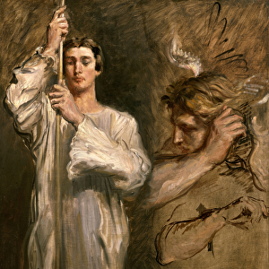 Young Man Holding a Cross (oil on canvas)