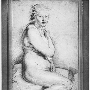 Young nude woman, seated, turned to the right (pierre noire, red chalk, white highlights