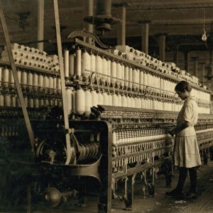 Young Teen Girl Working as Spinner at Cotton Mill, West, Texas, USA, c