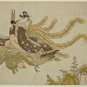 Young Woman Riding a Phoenix, 1765 (colour woodblock print; chuban yoko-e)