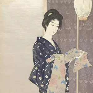 Young woman in a summer kimono, 1920 (colour woodcut)