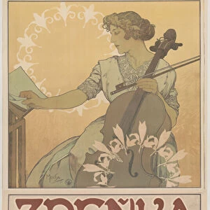 ZdeAoka Aierny, the greatest Bohemian violoncellist, 1913 (colour litho)