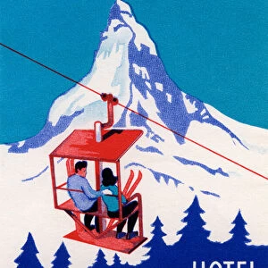 The Zermatt Peak with Skiers on Ski Lift, 1935 (screen print)