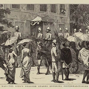 The Zulu War, the Kings Dragoon Guards entering Pietermaritzburg (engraving)