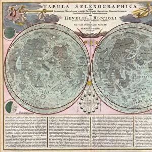 1707, Homann and Doppelmayr Map of the Moon, topography, cartography, geography, land