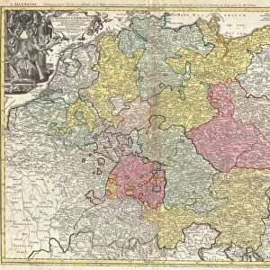 1740, Homann Map of the Holy Roman Empire, Germanic Empire, topography, cartography