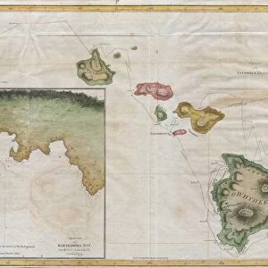 1785, Cook, Bligh Map of Hawaii, topography, cartography, geography, land, illustration