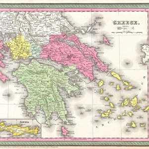 1853, Mitchell Map of Greece, topography, cartography, geography, land, illustration