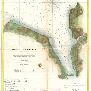 1859, U. S. Coast Survey Chart or Map of Hempstead Harbor, Long Island, New York, topography