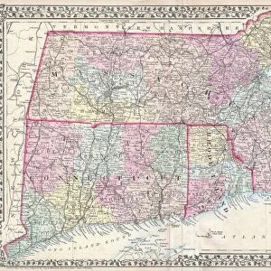 1873, Mitchell Map of Massachusetts, Connecticut and Rhode Island, topography, cartography