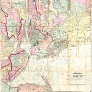 1874, Dripps Map of the Bays, Harbors and Rivers around New York City, New York, topography