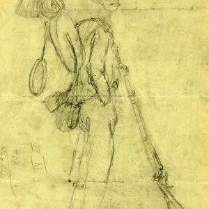 African American soldier, between 1862 and 1865, drawing on light green paper pencil