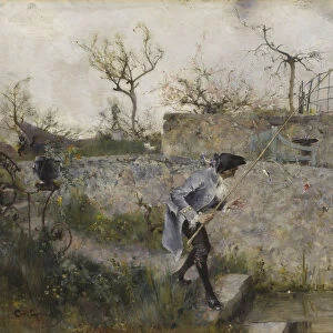 Carl Larsson Bite ! Napp painting 1885 oil panel
