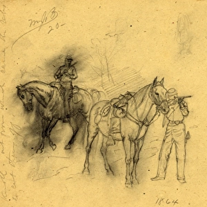 Two cavalrymen, 1864, drawing on tan paper pencil, 26. 0 x 21. 0 cm. (sheet), 1862-1865