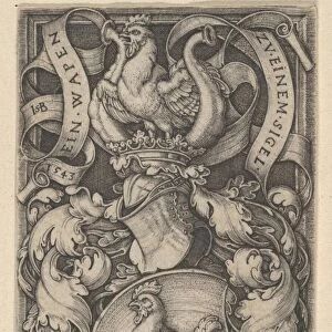 Coat Arms Cock 1543 Engraving Sheet 2 3 / 4 x 1 7 / 8