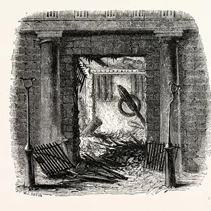 Entrance, Staircase of Great Storehouse Fire, London, England, engraving 19th century