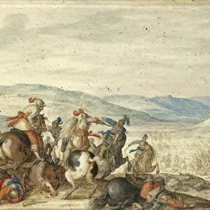 Equestrian Battle in a Mountainous Landscape, Bartholomaus Dietterlin, 1636 - 1640