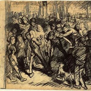George Bellows, Street Fight [recto], American, 1882 - 1925, 1907, conta crayon