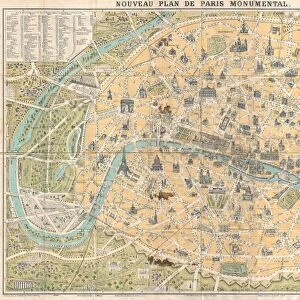 Guilmin Map of Paris, France, Monuments, topography, cartography, geography, land