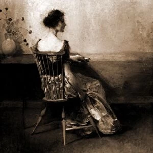 Lady in black & rose, Dewing, Thomas Wilmer, 1851-1938, Women, 1900