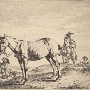 Man Holding Horse Bridle Etching sheet 5 15 / 16 x 7 5 / 8
