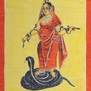 Manasa Snake Goddess 1800s India Calcutta Kalighat painting