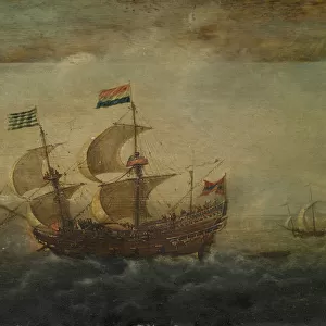 Naval Battle 1621 Oil panel 35. 5 x 50. 5 cm signed