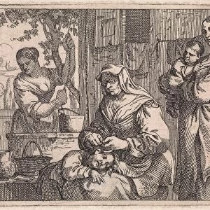 Old woman delouses a child, Jan Baptist de Wael, 1642 - 1669