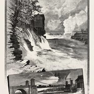 Ottawa, Chaudiere Falls, and Suspension Bridge, Canada, Nineteenth Century Engraving