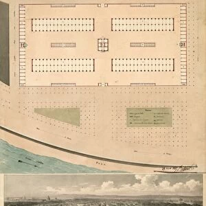 Plan and birds eye view of the marche aux charbons Paris, 1817 by Louis-Pierre