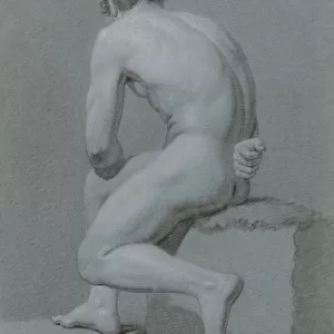 Sitting male nude half left back Willem Grebner