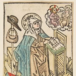 St Bridget Schr 1307a 15th century Woodcut hand-colored