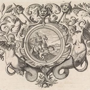 St George on horseback piercing a devil, print maker: Caspar Luyken, Jacob Lindenberg