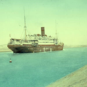 Suez Canal Ship passing canal 1950 Egypt