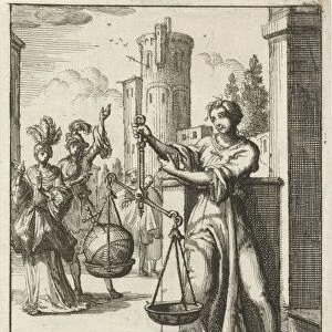 Women contemplating an orb, globus cruciger is an orb topped with a cross, a Christian