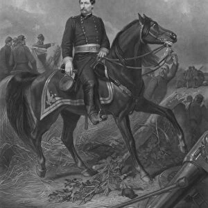 Civil War print of Union General George McClellan on horseback