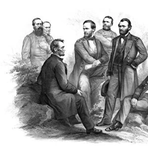 Digitally restored Civil War artwork of Abraham Lincoln and his commanders
