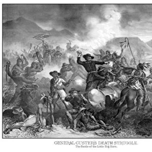 Digitally restored vintage military print featuring The Battle of Little Bighorn