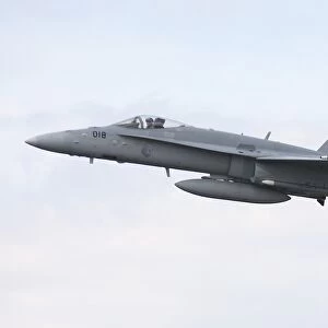 An F-18C Hornet of the Swiss Air Force in flight over Germany
