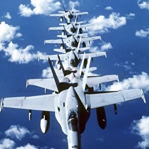 F / A-18C Hornet aircraft fly in formation during Operation Desert Shield