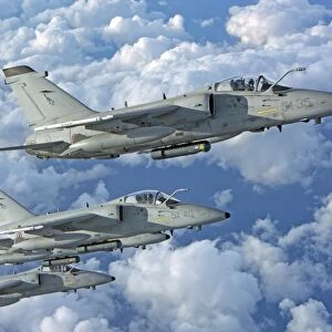 Formation of Italian Air Force AMX-ACOL aircraft over Italy