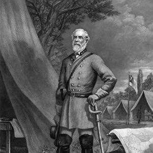 General Robert E. Lee standing in a Confederate Army camp