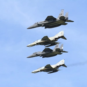Hellenic Air Force F-4E Phantom II and U. S. F-15E Strike Eagles in a mixed formation