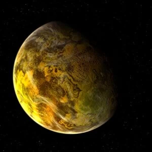 Illustration of a rocky and variegated extrasolar planet, Gliese 581 c