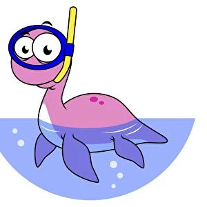 Illustration of a snorkeling Loch Ness Monster