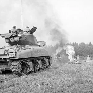 An M4A3E8 76mm armed Sherman tank with flame thrower