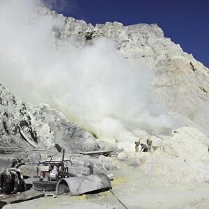 Mine machinery and pool for cooling water, Kawah Ijen volcano, Java, Indonesia