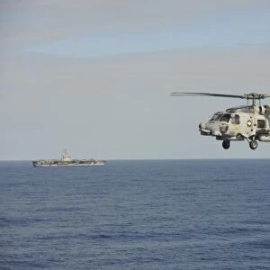 Two MH-60 Sea Hawk helicopters during an air demonstration