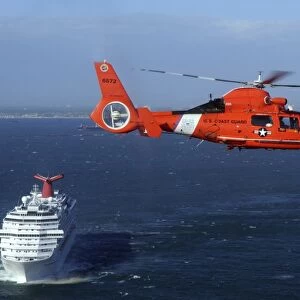 A MH-65C Dolphin helicopter off the coast of San Pedro, California