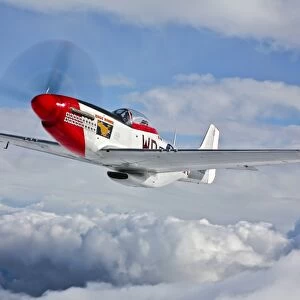 A P-51D Mustang in flight near Hollister, California